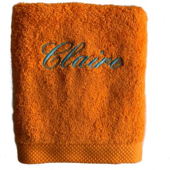 Maxi Drap de Bain orange personnalisé prénom Claire