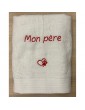 Serviette blanche personnalisée texte mon père + motif cœur empreinte