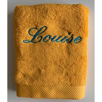 Drap de bain 100x150 jaune soleil personnalisé prénom Louise