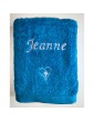 Drap de bain turquoise personnalisé prénom Jeanne avec motif optionnel GRS