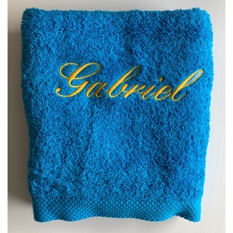 Drap de bain turquoise personnalisé prénom Gabriel