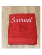 Serviette de bain rouge personnalisée prénom Samuel