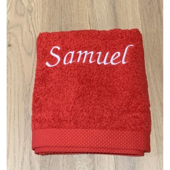 Maxi drap de bain 100x150 rouge personnalisé prénom Samuel