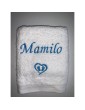 Drap de bain blanc personnalisé texte Mamilo avec motif cœur naissance