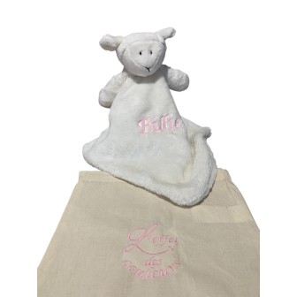 Doudou plat agneau personnalisé prénom Billie et son sac de rangement